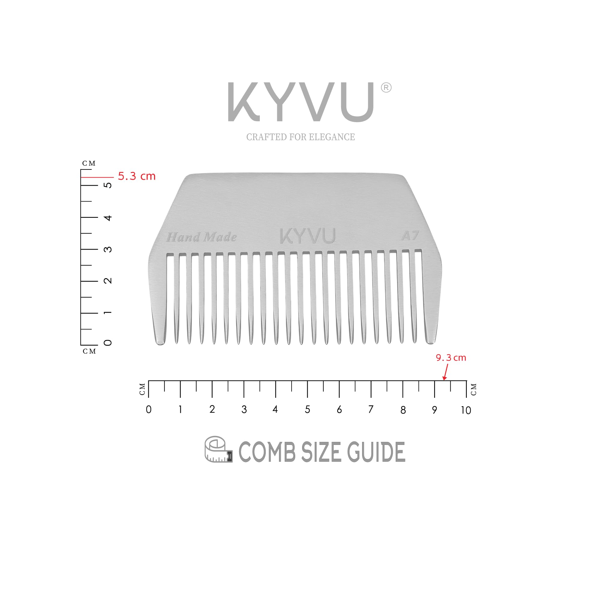 KYVU A7 Handmade 9.3 cm Wide-Tooth Aluminium Comb, 9.3 Centimeters - Image 4