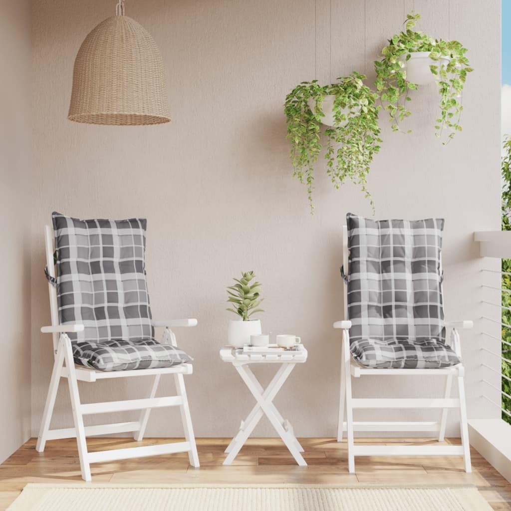 Coussin dossier haut gris à carreaux 120x50 cm en Oxford pour chaise de jardin ou balcon