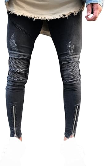 ZhuiKun Hombre Skinny Vaqueros Slim Fit Piernas Cremallera Moto Pantalones  Biker Jeans Gris Oscuro 38: Amazon.es: Ropa