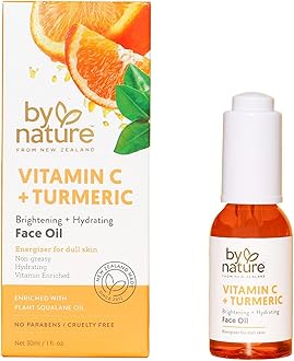 By Nature & Hydrating Face Oil - Vitamin C Oil & Turmeric Extract Enriched with Plant Squalane Oil for Face- Revitalize Dull, Tired Skin - Vitamin C Face Oil for Women and Men, 1 Fl Oz