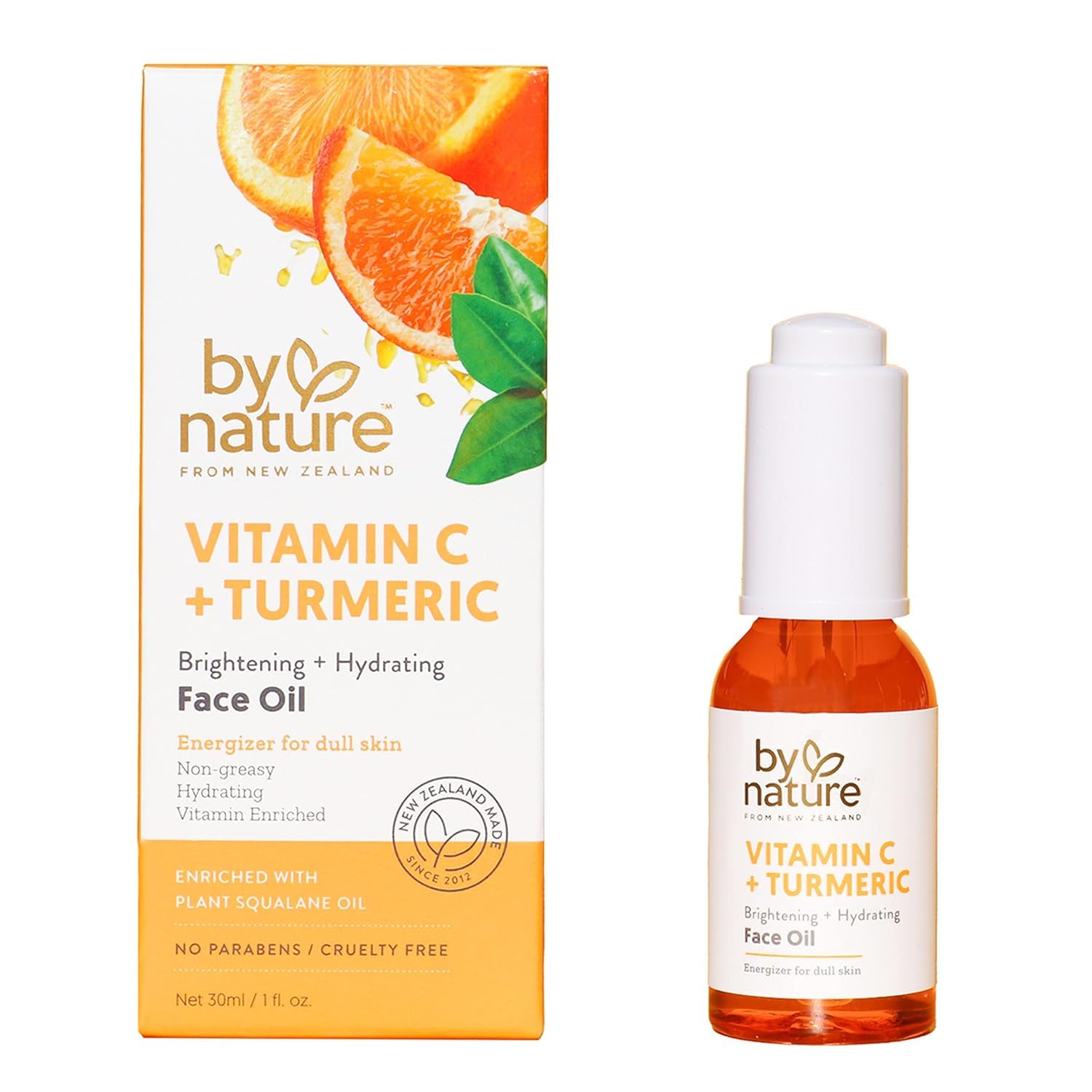 By Nature & Hydrating Face Oil - Vitamin C Oil & Turmeric Extract Enriched with Plant Squalane Oil for Face- Revitalize Dull, Tired Skin - Vitamin C Face Oil for Women and Men, 1 Fl Oz