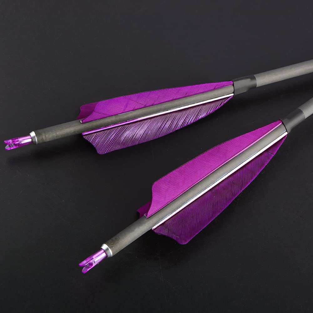 SHARROW 33 inch Carbon Arrow Hunting Arrows 400 Spine with 100 Grain Removable Tips for Archery Compound & Recurve & Traditional Bow Hunting Practice Shooting 6/12pcs (12pcs, Purple)