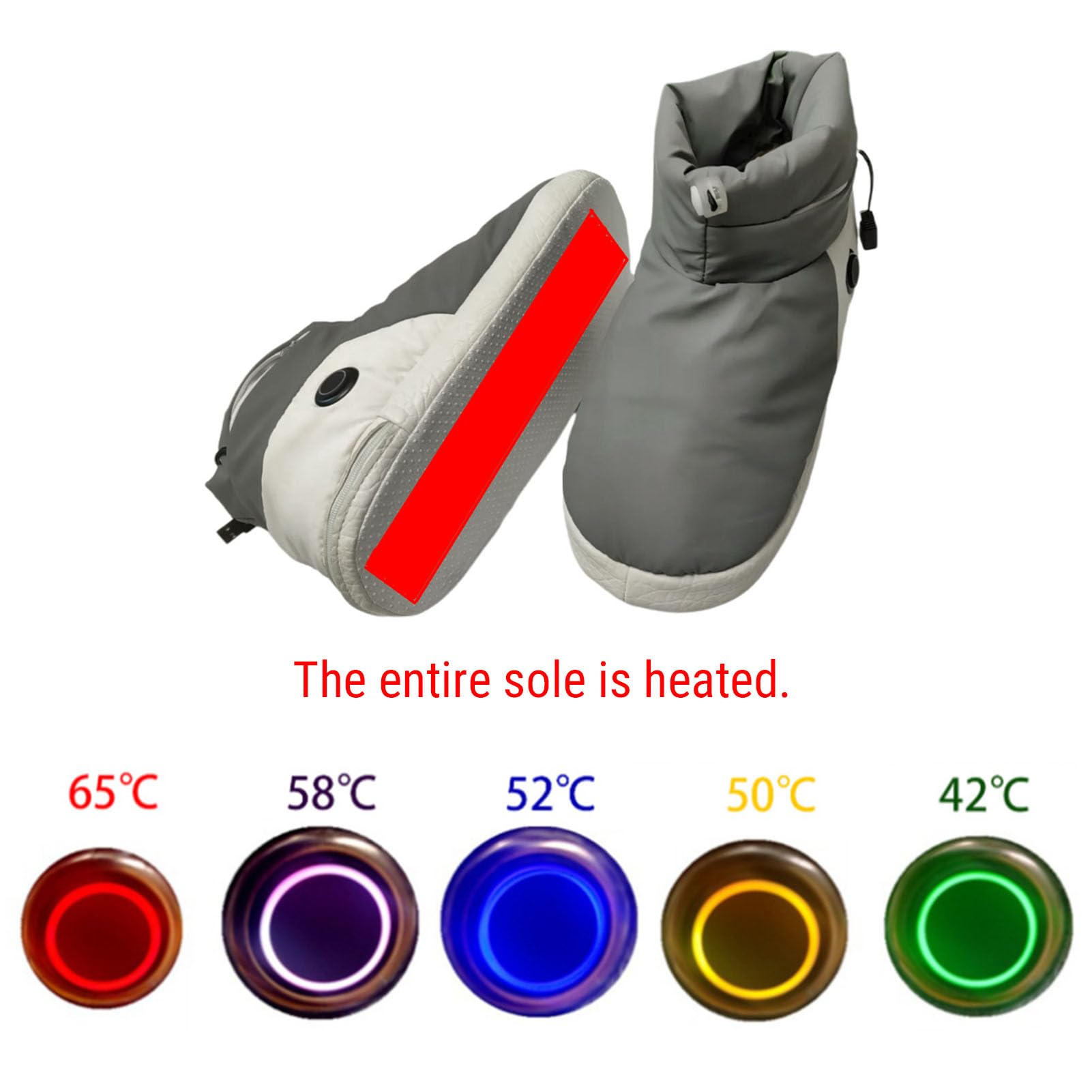 Fockety Chauffe-pieds, bottes chauffantes électriques antidérapantes rechargeables par USB avec 5 réglages de température pour hommes et femmes, bottes de neige d'hiver lavables imperméables