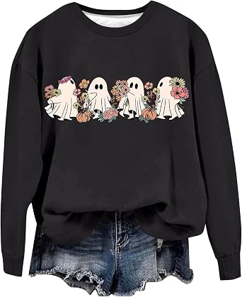 Nantdog Ghost Walking Dog Halloween Sweatshirts for Women Ghosts Spooky Pajamas 2024 Trendy Long Sleeve Crew