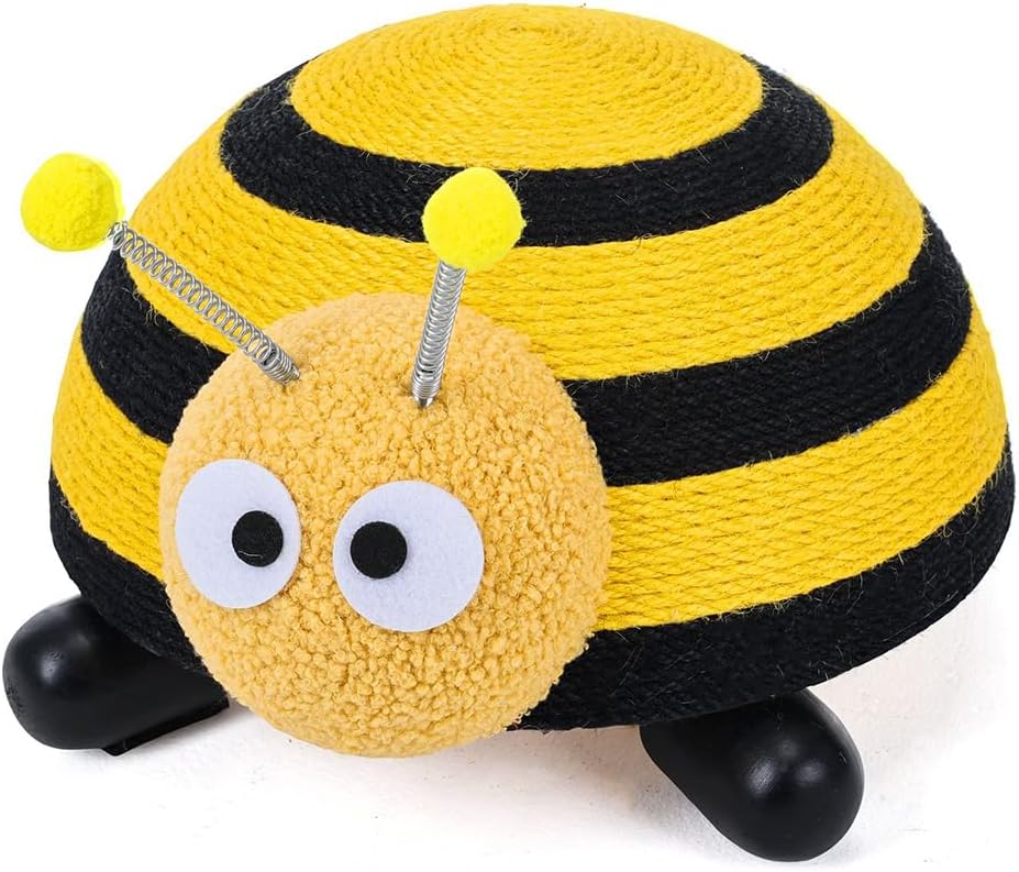Sisal Cat Scratching Post, Durable Small Cat Scratcher for Indoor Cats, Anti-Scratch Furniture Protector with Cute Animal Shapes, Scratch Toy for Kittens, Non Falling Toy with Ball (Bee)
