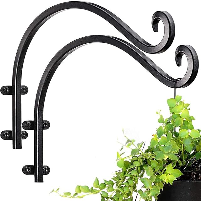 Jiayi Hanging Basket Brackets Outdoor, 2 Pack Plant Hanger Bracket, Wall Hook Hanging Bracket 12 Inch, Heavy Duty Garden Plant Bracket for Hanging Flower Pan Lanterns Bird Feeder