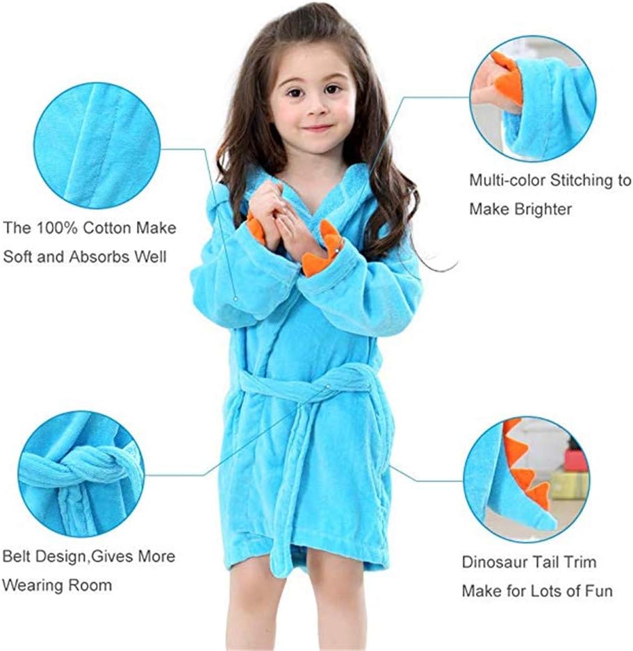 BAOPTEIL Toddler Cotton Bathrobe Baby Boy Girl Dinosaur Hooded Bath Towel Robe for Kids (Rose Red, 3-5T/(Length-23.6")): Clothing