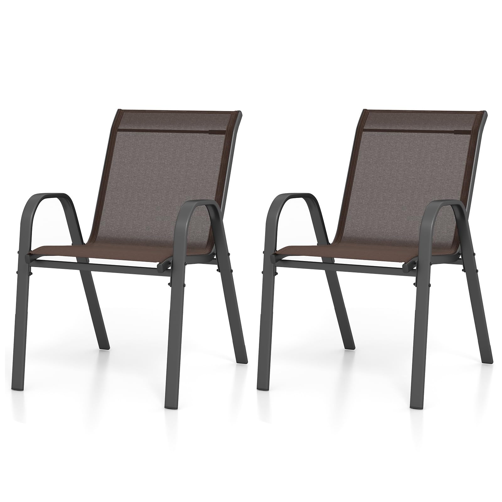Fauteuil de jardin en métal anti-dérapant et assise ergonomique en textilène brun