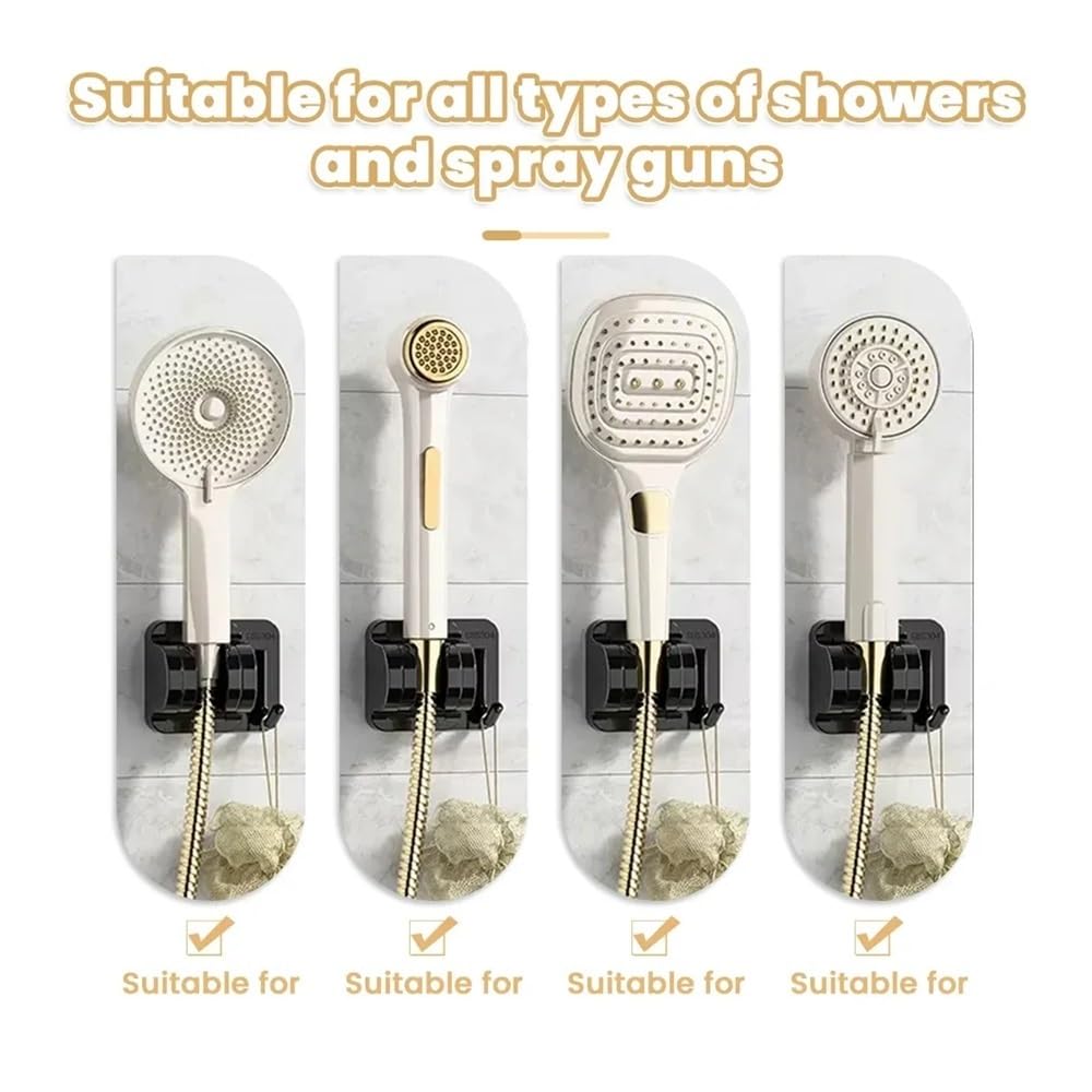 Lot de 2 Supports de pommeau de Douche réglables, Support Mural Auto-adhésif avec Crochet, Accessoires de Salle de Bain (Noir)