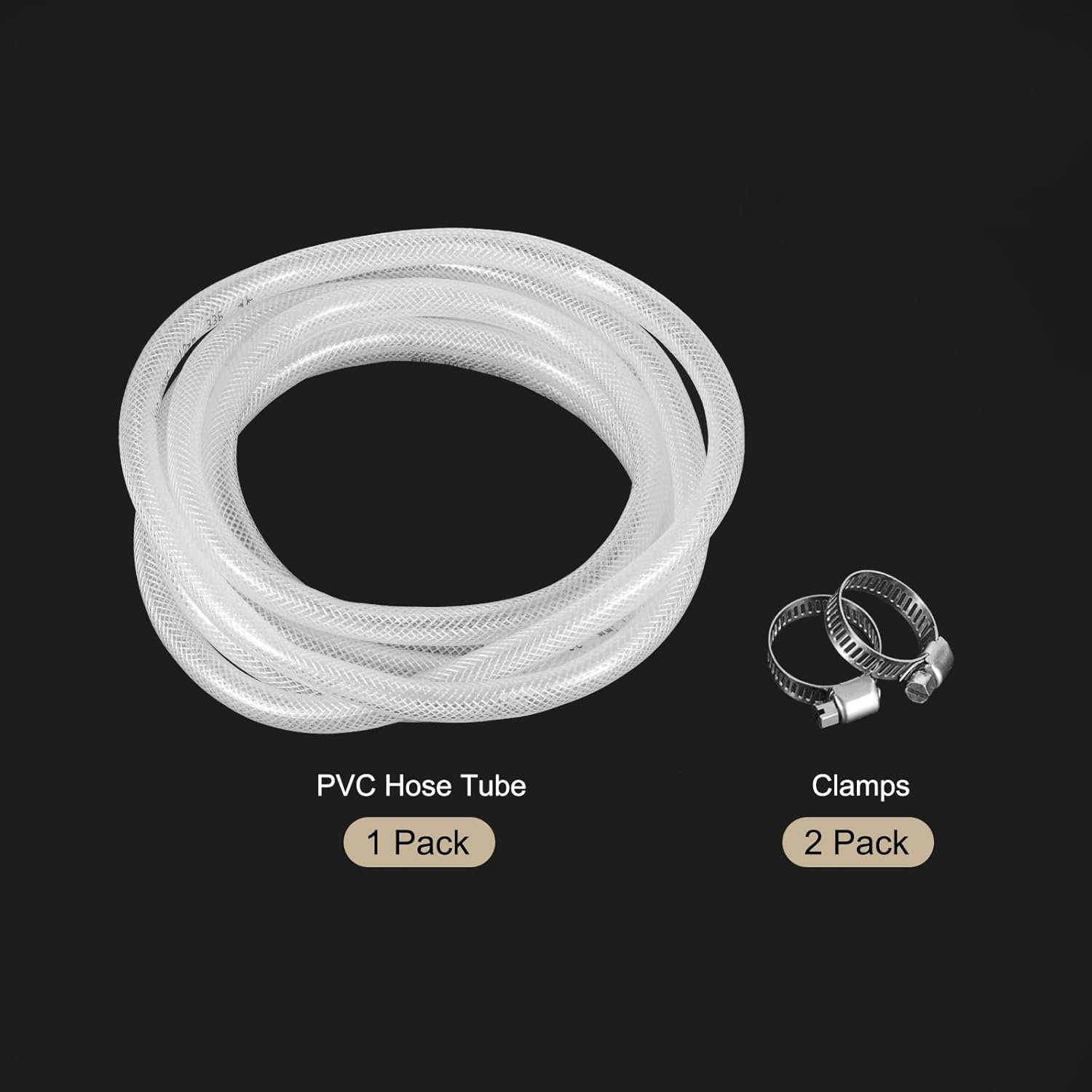 1/2" x 3/4" Braided Clear Plastic PVC Tubing 16ft High Pressure Flexible Reinforced Vinyl Tube, [for Garden Irrigation, Water Hose, Fish Tank] - 12.7x19mm / with 2Pcs Clamps
