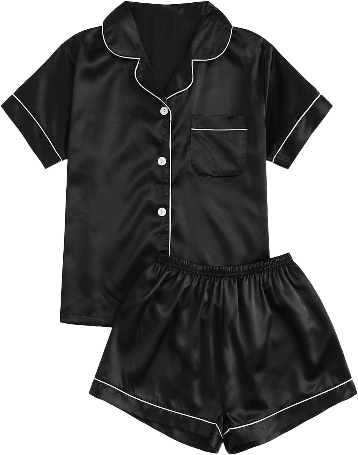 Silk Pajamas Womens Set 2 Piece Summer Sexy Silk Pajama Set Button-Down Shorts Sleepwear Set S-XXL