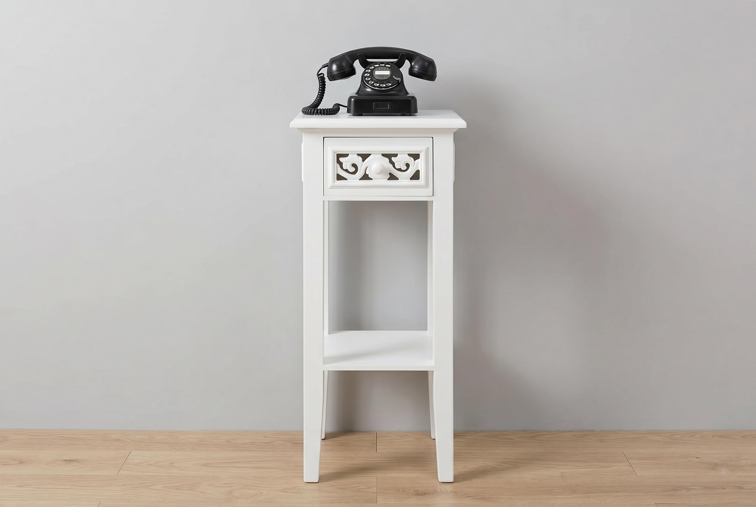 elbmöbel Telefontisch Ablage in Shabby Chic Design | Holz Beistelltisch mit Schublade ideal für Flur und Eingangsbereich | Landhaus Vintage Nachttisch | H67 x B25 x T25 cm Weiß