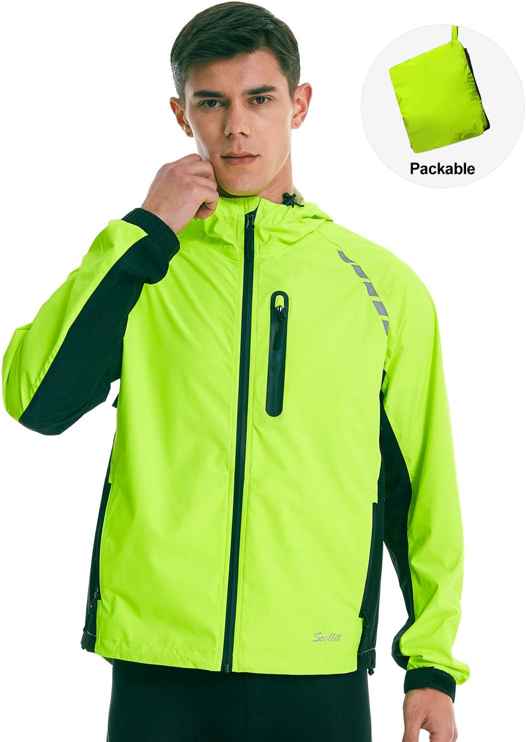 Men’s Running Cycling Jackets Waterproof Hooded Packable Windbreaker Lightweight Reflective Rain Windproof Bike Raincoat : Clothing, Shoes & Jewelry