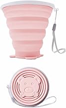 270 ml Portable Folding Travel Cup with Plastic Lid, BPA Free Collapsible Silicone Tumbler, Reusable, Ideal for Picnic, Camping, Hiking and Travel (Pink)