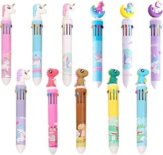 12 Pack 10-in-1 Retractable Ballpoint Pens Multicolour Pens,10 Colours Ball Point Pen in One for Kids,0.5mm Multi Coloured Pen for School Office Supplies Students (Combination 2)