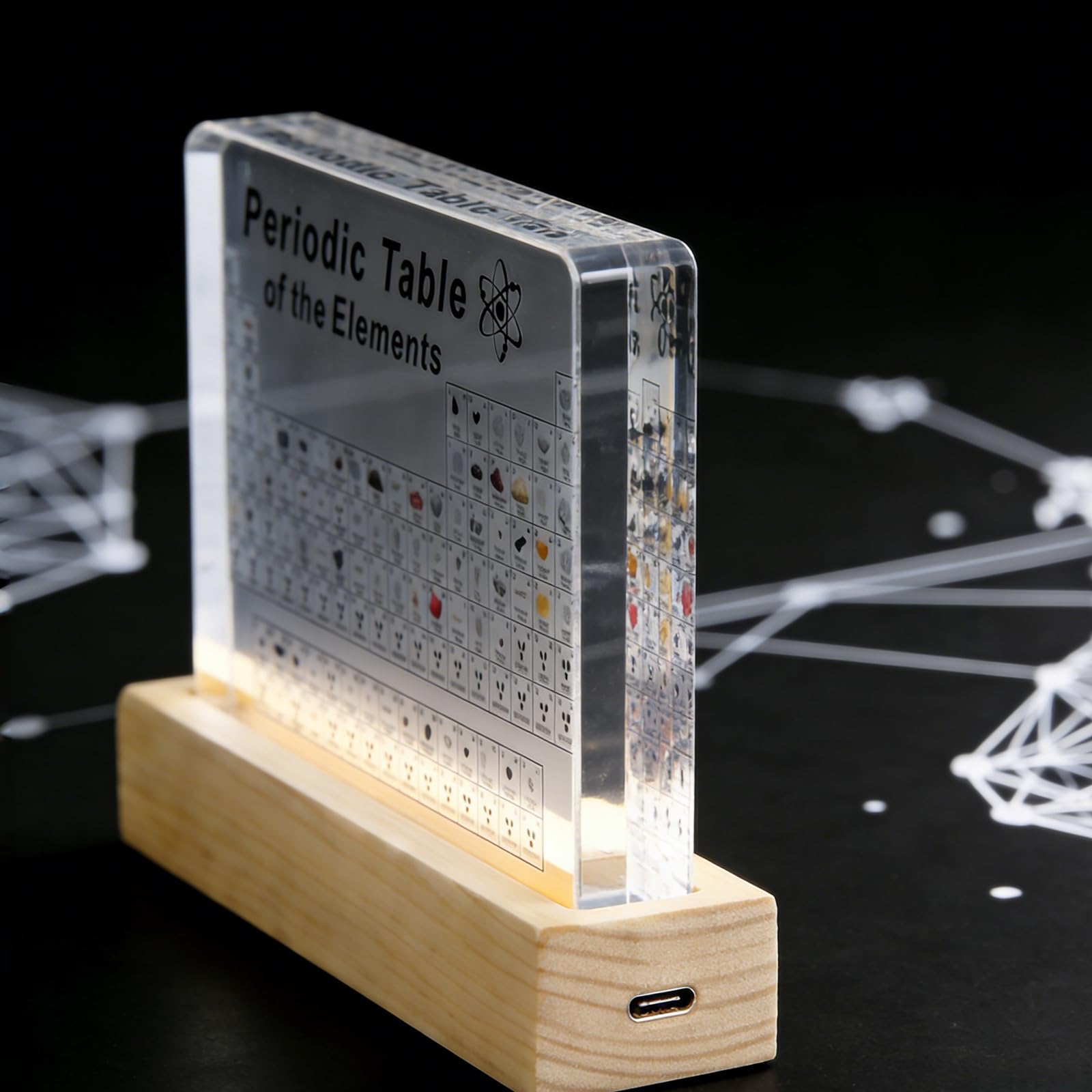 Lampe de Bureau Tableau Périodique LED avec 83 Échantillons d'Éléments Réels Décoration Scientifique en Acryl pour Bureau et Chambre d'enfant Cadeau Éducatif STIM Idéal pour Élèves et Étudiants