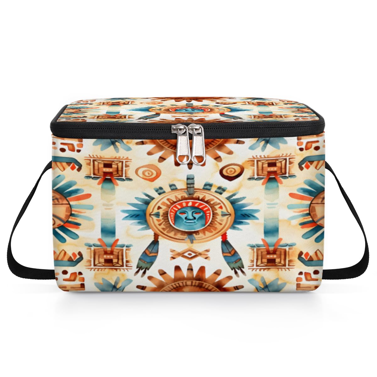 GzLeyigou Indian Traditional Lunch Bags for Women Men 9 Cans, Hot & Cold Food Delivery Bag Insulated Grocery Bag Insulated Lunch Box Ethnic Ornament Cooler Bag for Office Work Picnic Beach