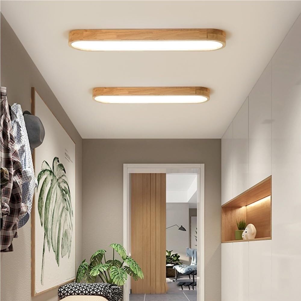 Lámpara de Techo LED de Madera Moderna, Plafón Minimalista Alargado Plano Estilo Japonés Luz de Techo para Pasillo Sala(Stepless Dimming,65cm/25.59in)