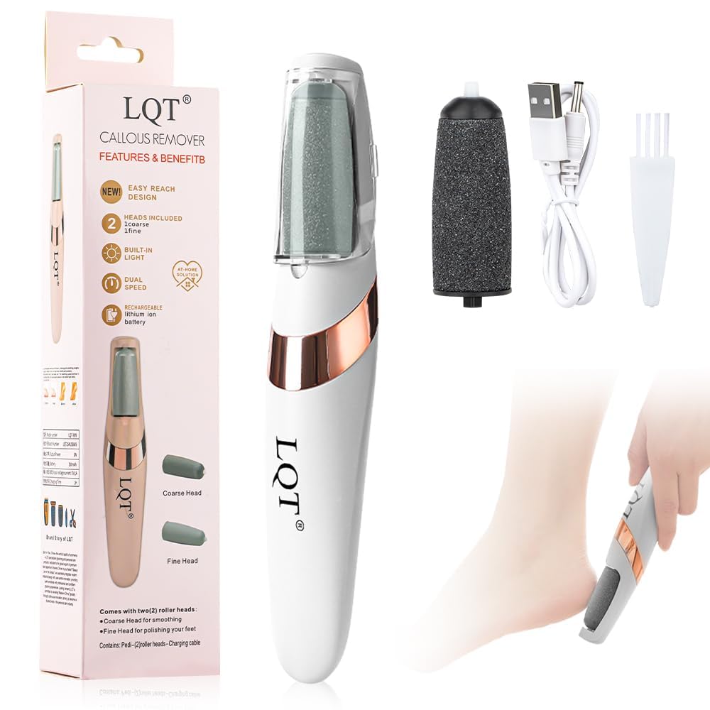 LQT® Electric Foot File – Rechargeable Callus Remover for Hard, Cracked Skin – at-Home Pedicure Kit for Smooth Feet (Men & Women) (White)