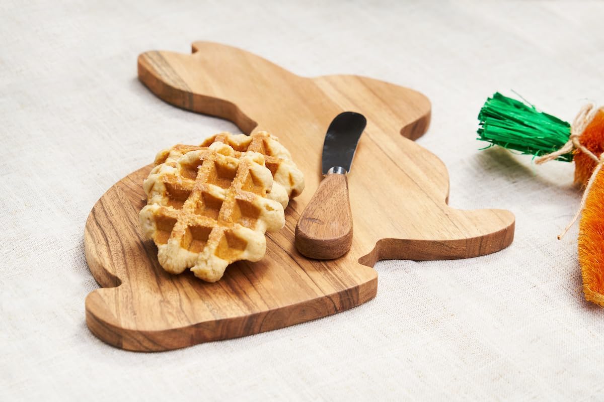 C&F Home Easter Bunny Shaped Acacia Wood Premium Set of 4 Protective Drink Setter Coasters 4" Coffee Tea Glass Cups Spring Bunnies Coffeetable Dining Dinner Kitchen Home Living Room Decor Decoration