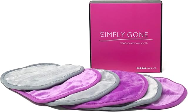 Simply Gone Mini Makeup Remover Cloths - 6 Pack. Reusable Microfibre Face Pads remove all makeup, even waterproof mascara. Cleansing & Exfoliating. Ideal for Sensitive Skin. (Purple & Grey)