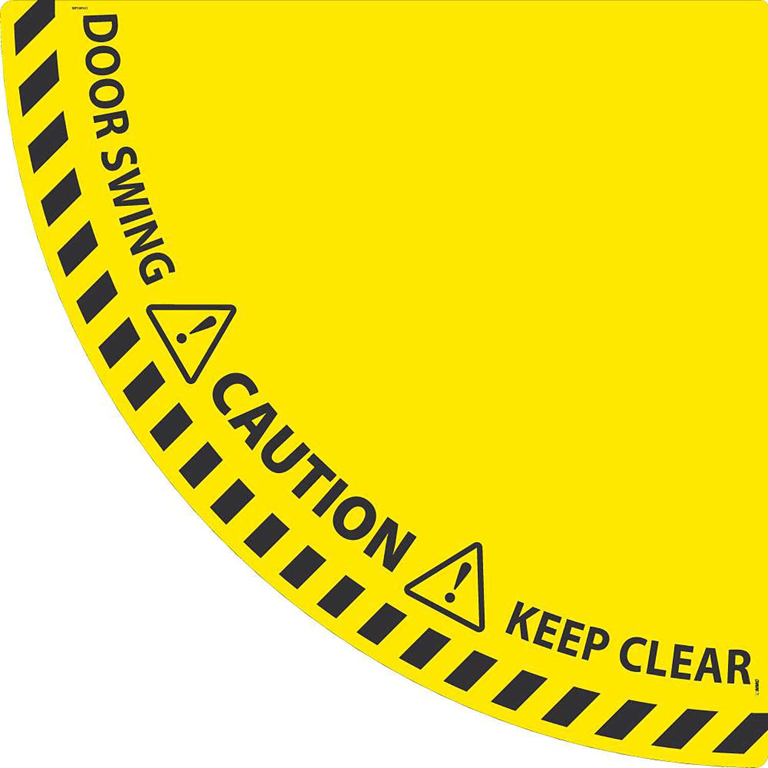 NMC Caution Door Swing, Keep Clear, Quarter Circle Smooth Walk-on Floor Sign, 28 X 28, WFSM101, Multi-Color