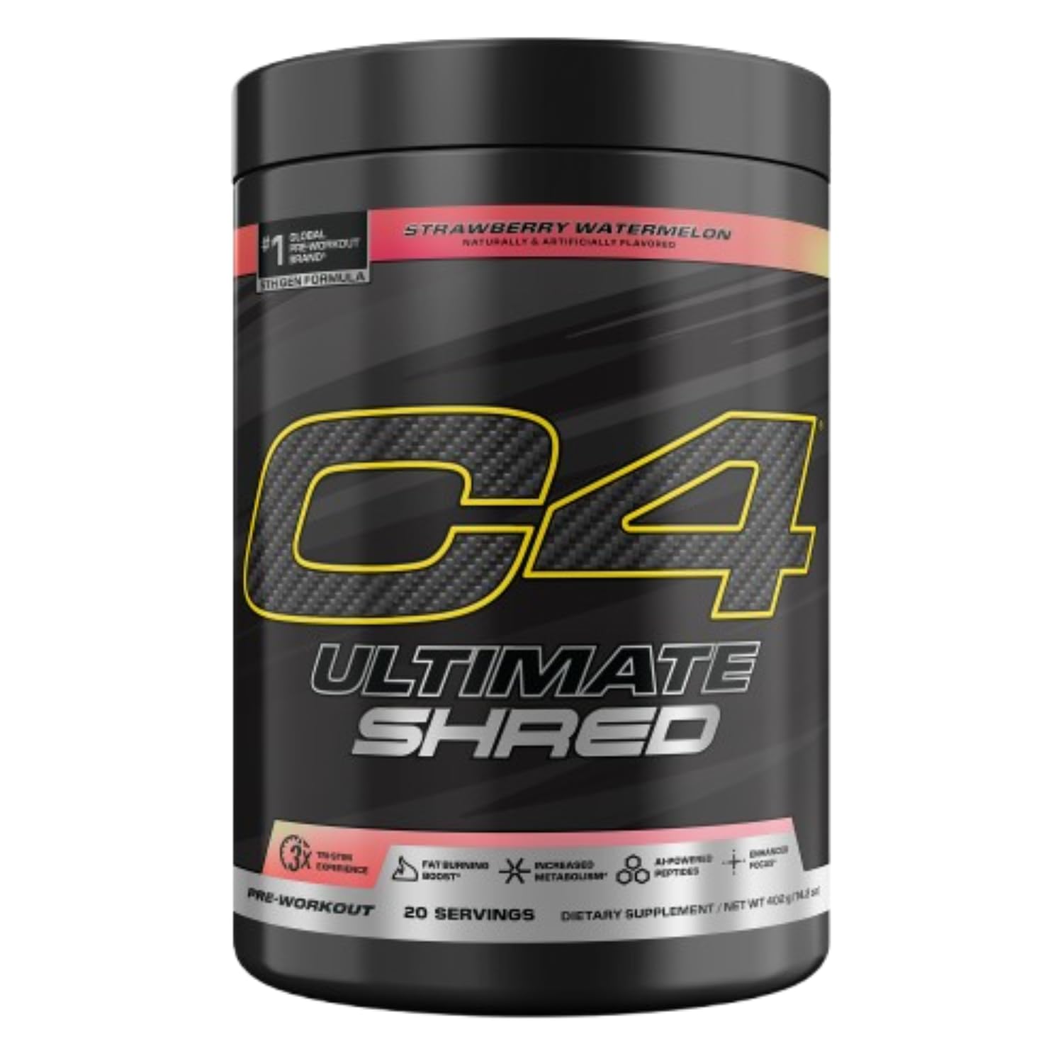Cellucor C4 Ultimate Shred Pre Workout Powder, Fat Burner for Men & Women, Weight Loss Supplement with Ginger Root Extract, Strawberry Watermelon, 20 Servings, 12.3 Ounce (Pack of 1)