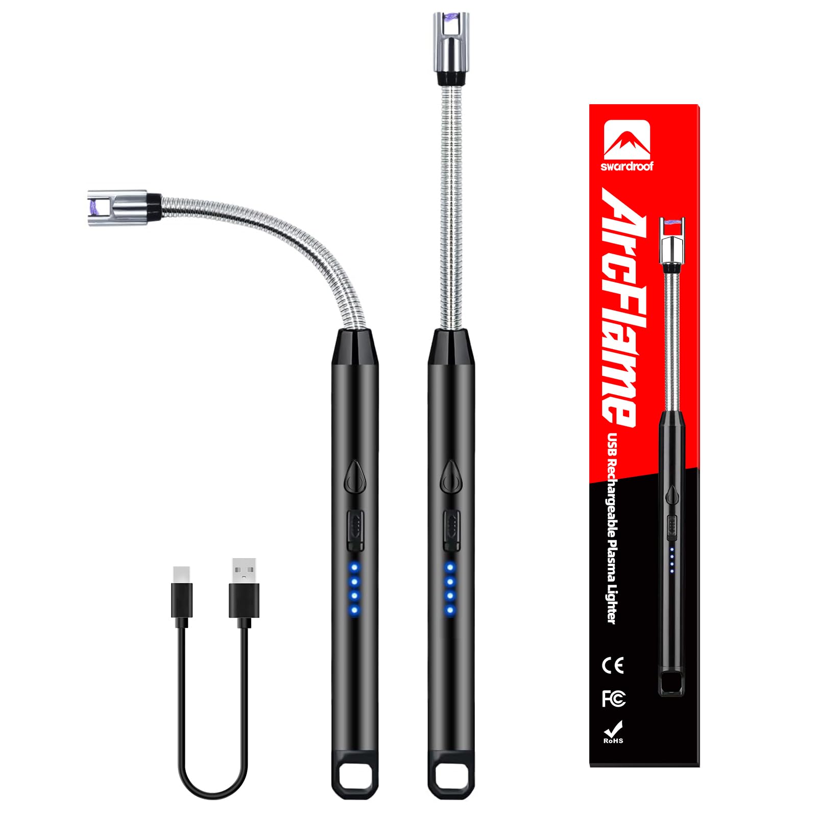 2 Pack Electric Candle Lighters Rechargeable - USB Long Reach Flexible Gooseneck Plasma Arc Lighter for Candles BBQ