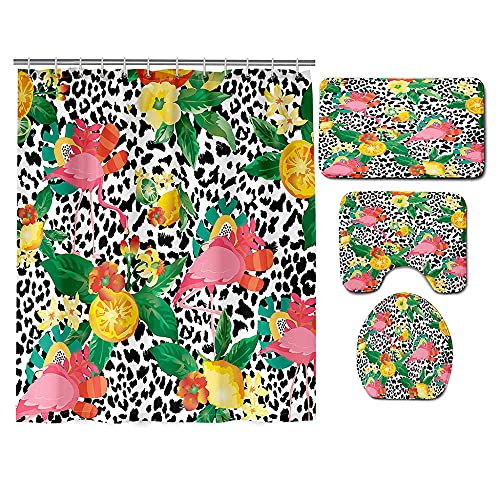 ZDDWLDL 4-Teilig Duschvorhang Set Mit Rutschfesten Teppichen Toilettendeckel Und Badematte Wasserdicht Farbfest Schimmel…