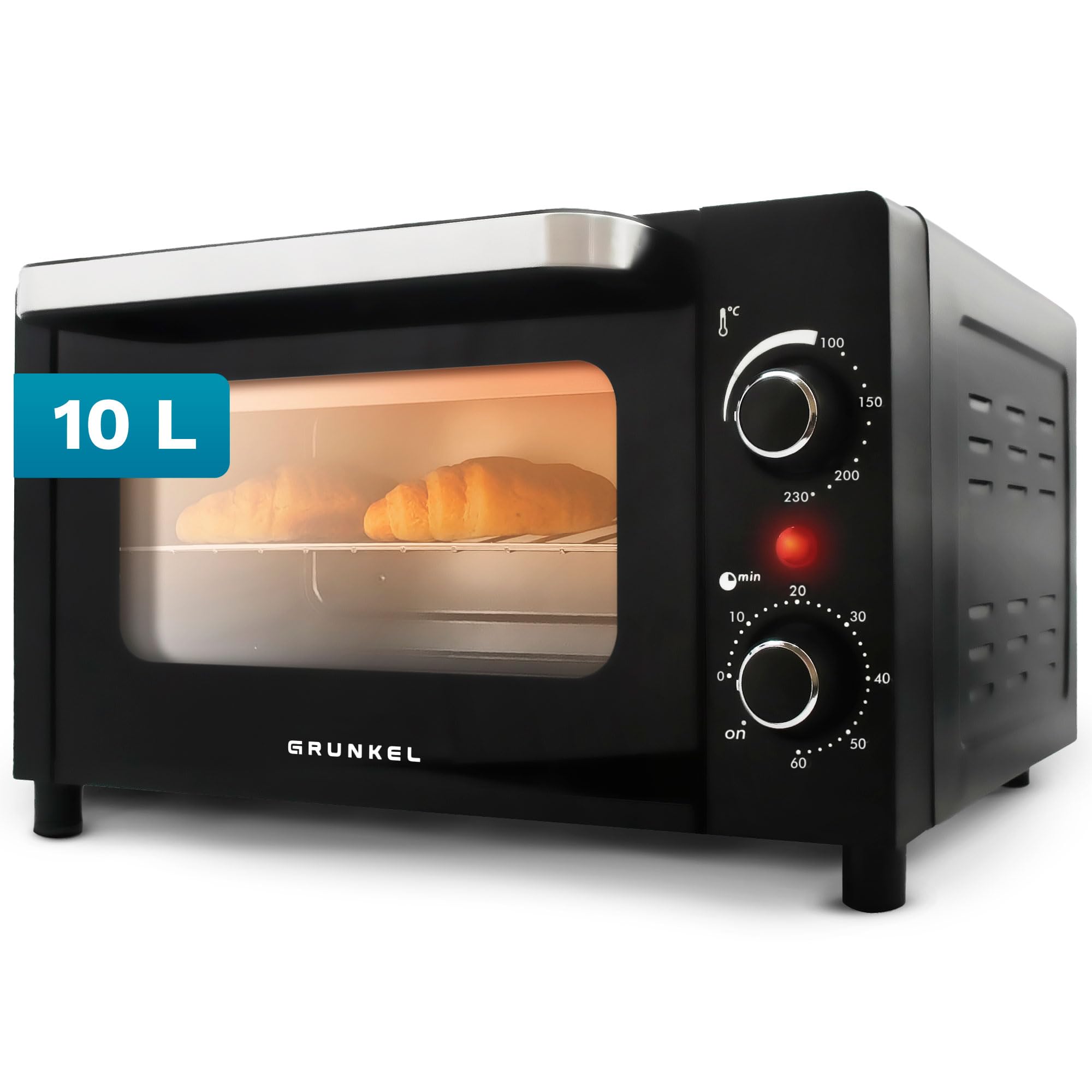 Grunkel Horno electrico de sobremesa tostador de 10 litros HR-10MINI con 3 funciones de calor y selector de temperatura hasta 230ºC. Temporizador hasta 60 min - 800W (Mini)