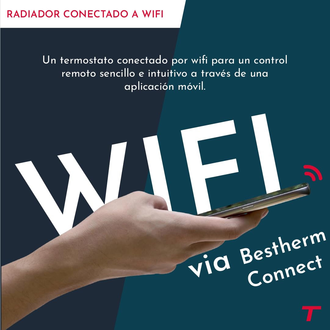 Radiador eléctrico fijo conectado WiFi de inercia seca cerámica + película con termostato intercambiable 1000W THOMSON MOLY horizontal blanco