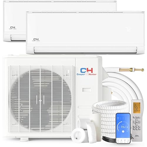 Cooper & Hunter 36,000 BTU, Dual 2 Zone 18,000 + 18,000 BTU, 23.9 SEER2, Ductless Mini Split AC/Heating System, Pre-Charged, Heat Pump Including 25ft Copper Line Set and Communication Wires