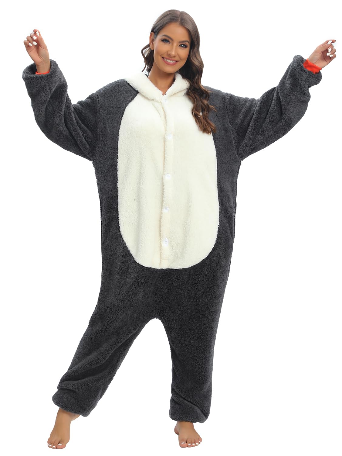 LATH.PIN Adulto Kigurumi Pigiama Unisex Anime Animale Costume Cosplay Costume Tuta Onesies Set Pigiama Panda Biancheria da Notte Sleepwear, Peluche pinguino, S