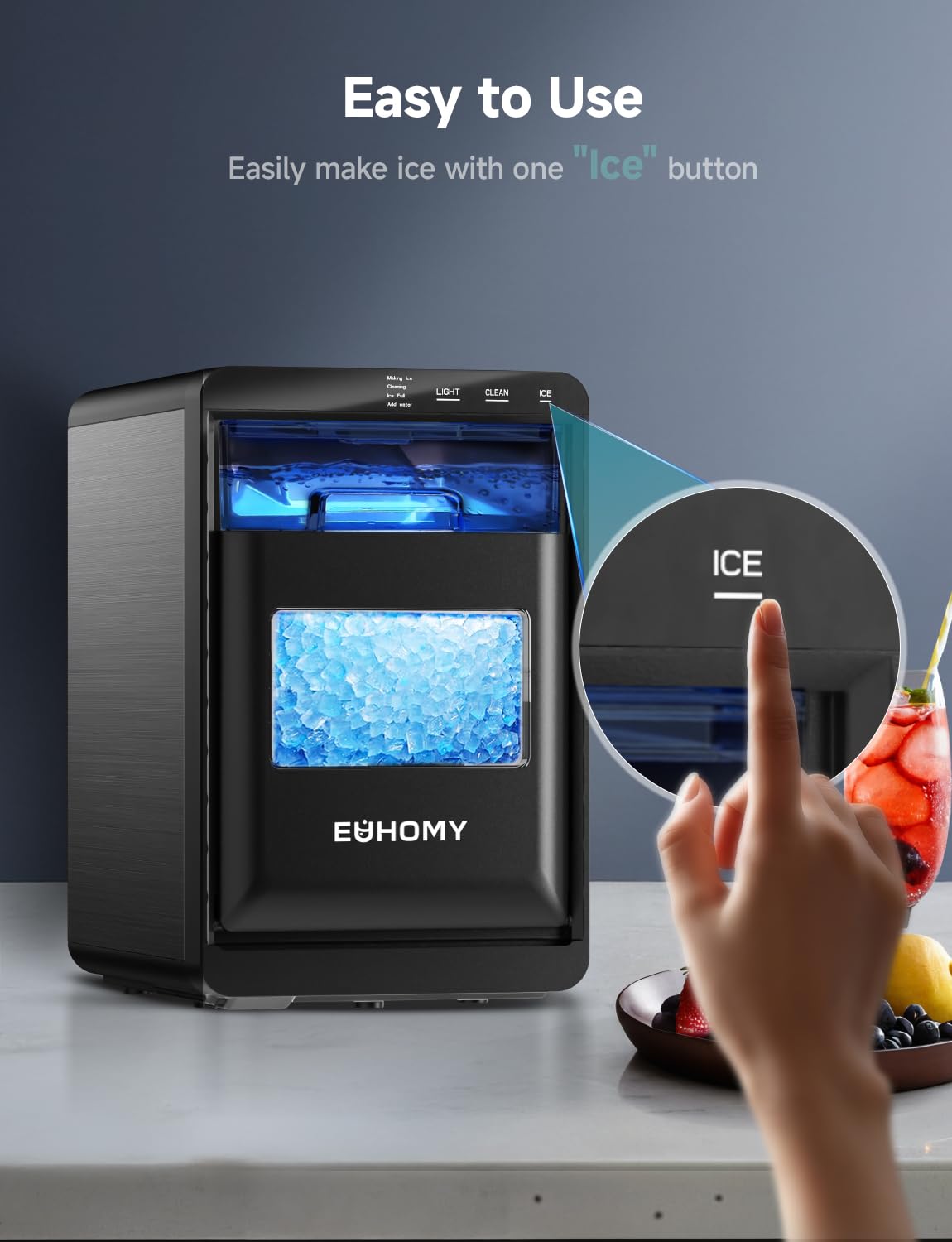 EUHOMY Nugget Ice Maker Countertop, 44Lbs/24H Pebble Ice Maker Machine, Self-Cleaning Pellet Ice Machine with Ice Scoop&Basket, Sonic Countertop Ice Machine for Home/Kitchen/Office(Black) - Image 4