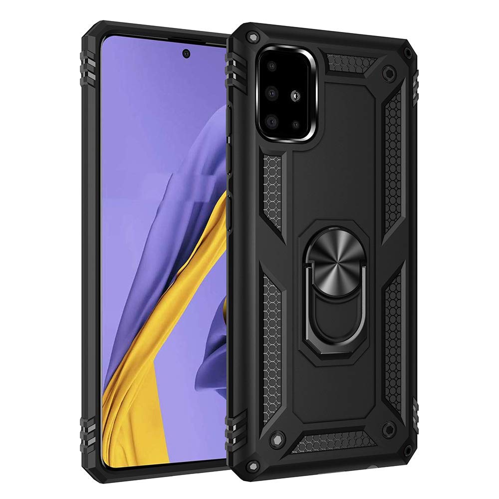 DoubTechCase for Samsung Galaxy A51 Cover Rugged Military Style Kickstand Ring Shockproof Soft Silicone Micro-matte PC Anti Sweat Anti Scratch Protective Bracket Cover