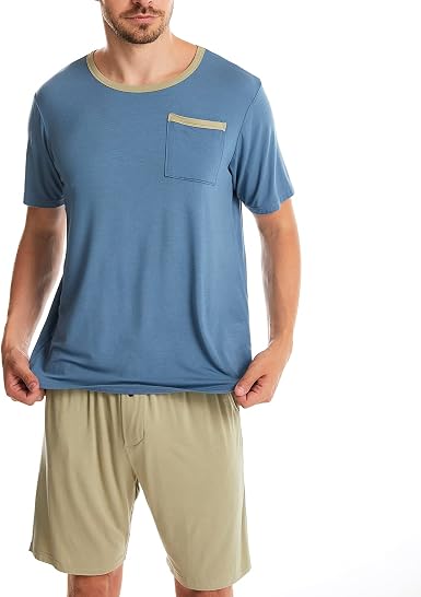 Amazon.com: Ham\u0026Sam - Conjunto de pijama para hombre de manga corta y  pantalones cortos de bambú viscosa PJ Set de 2 piezas : Ropa, Zapatos y  Joyería