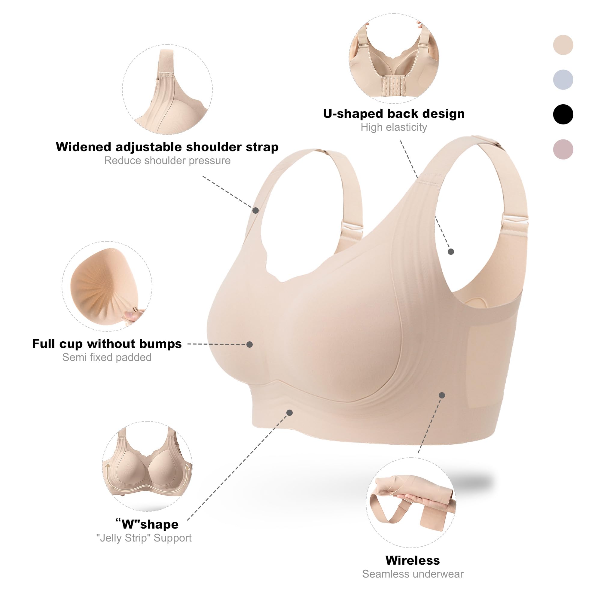 Fittingirls Reggiseno Senza Ferretto Bordo Smerlato, Senza Cuciture Copertura Totale Supporto Coppe Imbottite - Adatto a Ogni Scenario