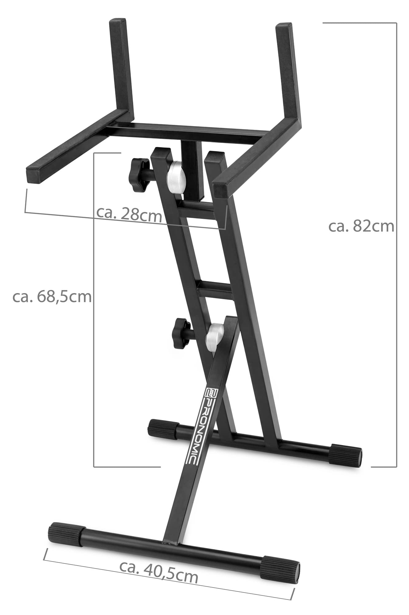 Pronomic Supporto MXS-100 per mixer, amplificatori chitarra, combo amp, laptop, casse, rack. Altezza totale 47-82 cm, altezza appoggio da terra 35-68,5 cm.