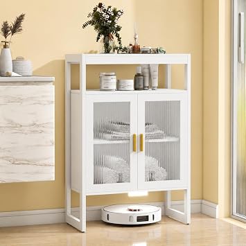 Bathroom Storage Cabinet with Motion Sensor Light and 2 Doors, White