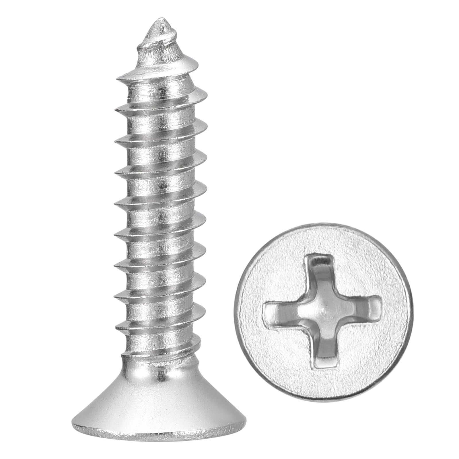 METALLIXITY Countersunk Phillips Wood Screw (#12x1") 100Pcs, 304 Stainless Steel Coarse Thread Phillips Drive Flat Head Wood Screws - for Furniture Installation Repair, Silver