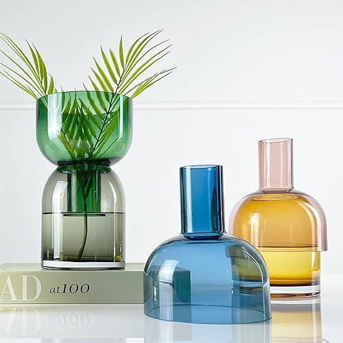 Miniatura 4 de Cloudnola Florero reversible de cristal grande y florero, gris ahumado y verde, 9.5 pulgadas de alto x 5.6 pulgadas de diámetro, decoración del