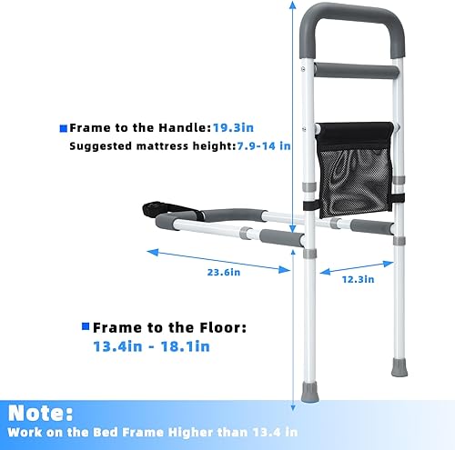 Miniatura 3 de Rieles de cama para adultos mayores, riel de asistencia de cama ajustable para personas mayores, prevención de caídas con pata de apoyo, barra de