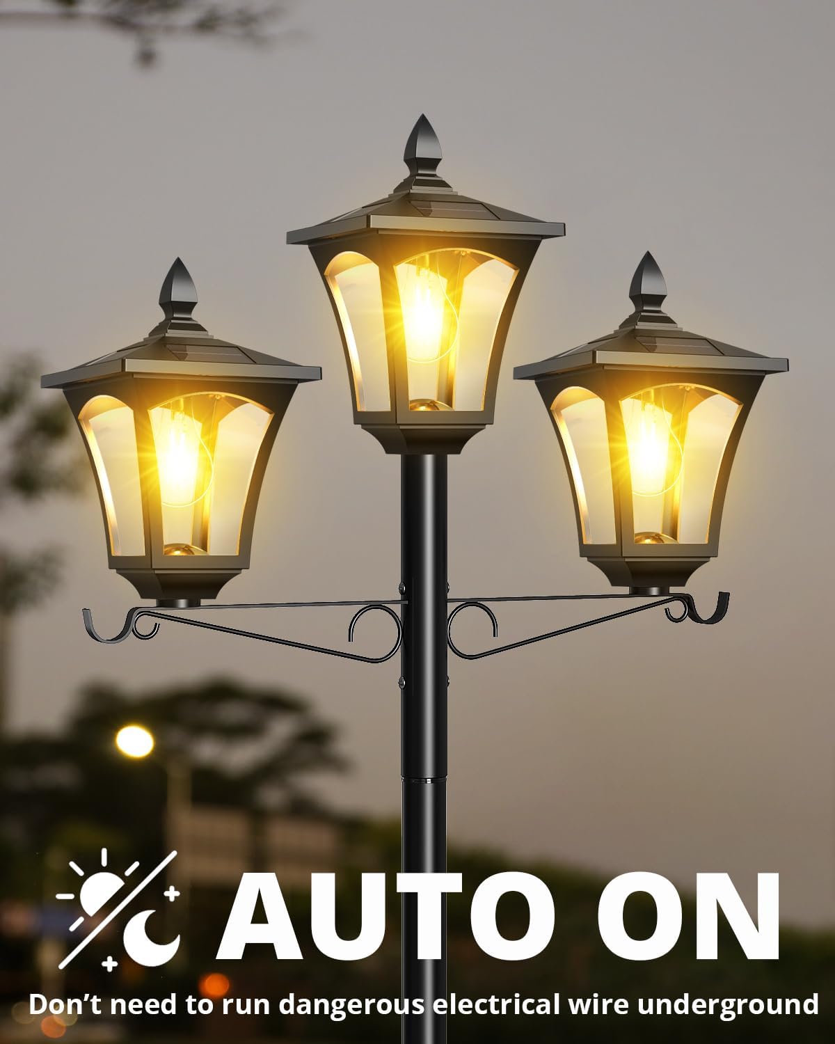 3-Head Solar Lamp Post Light, 77" Metal Outdoor Lamp Post, 200 Lumens Waterproof Solar Outdoor Lights for Garden Driveway Backyard Porch Lawn