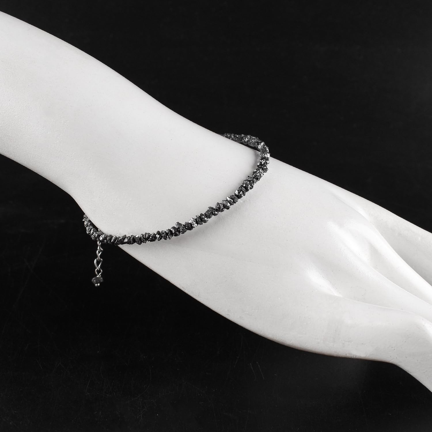 InfinityGemsArt Raw Black Diamond Bracelets for Women, April Birthstone, Natural Gemstone Rough, Dainty Handmade Jewelry, Crystals and Healing Stones, Silver Plated Chain 8 inch