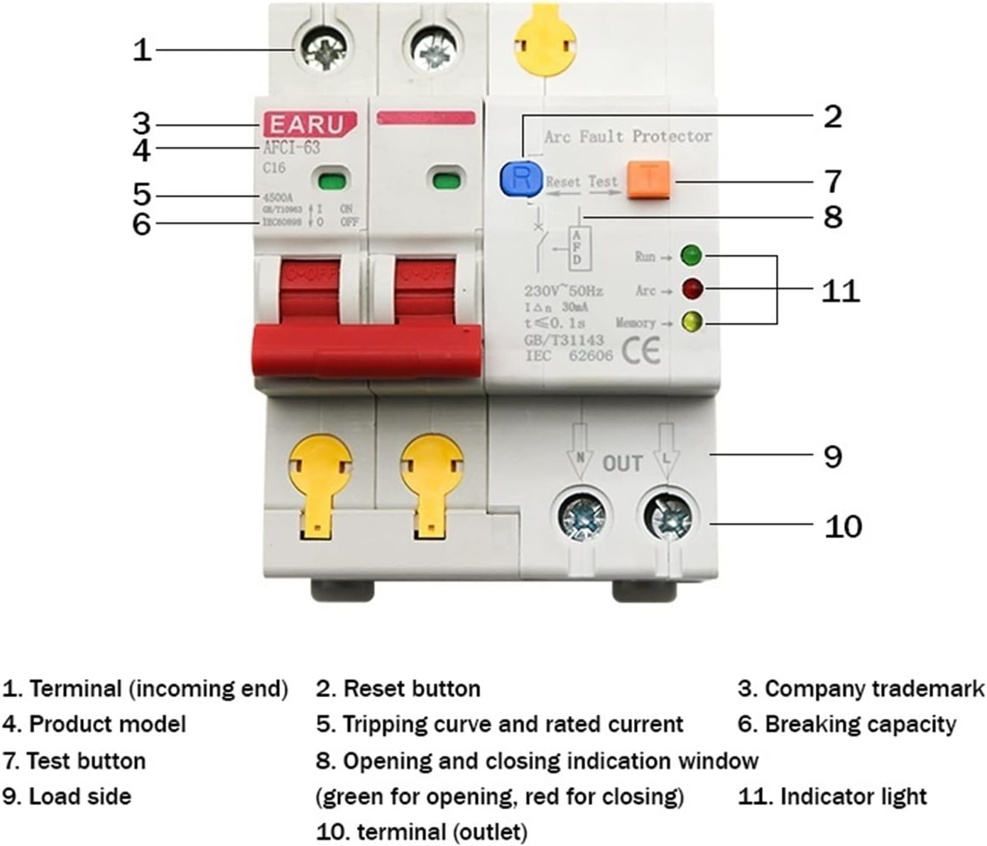 25A 2P AFDD AFCI Arc Fault Protector Dector Circuit Breaker Interrupte Overload Earth Leakage Short Circuit Voltage Protection