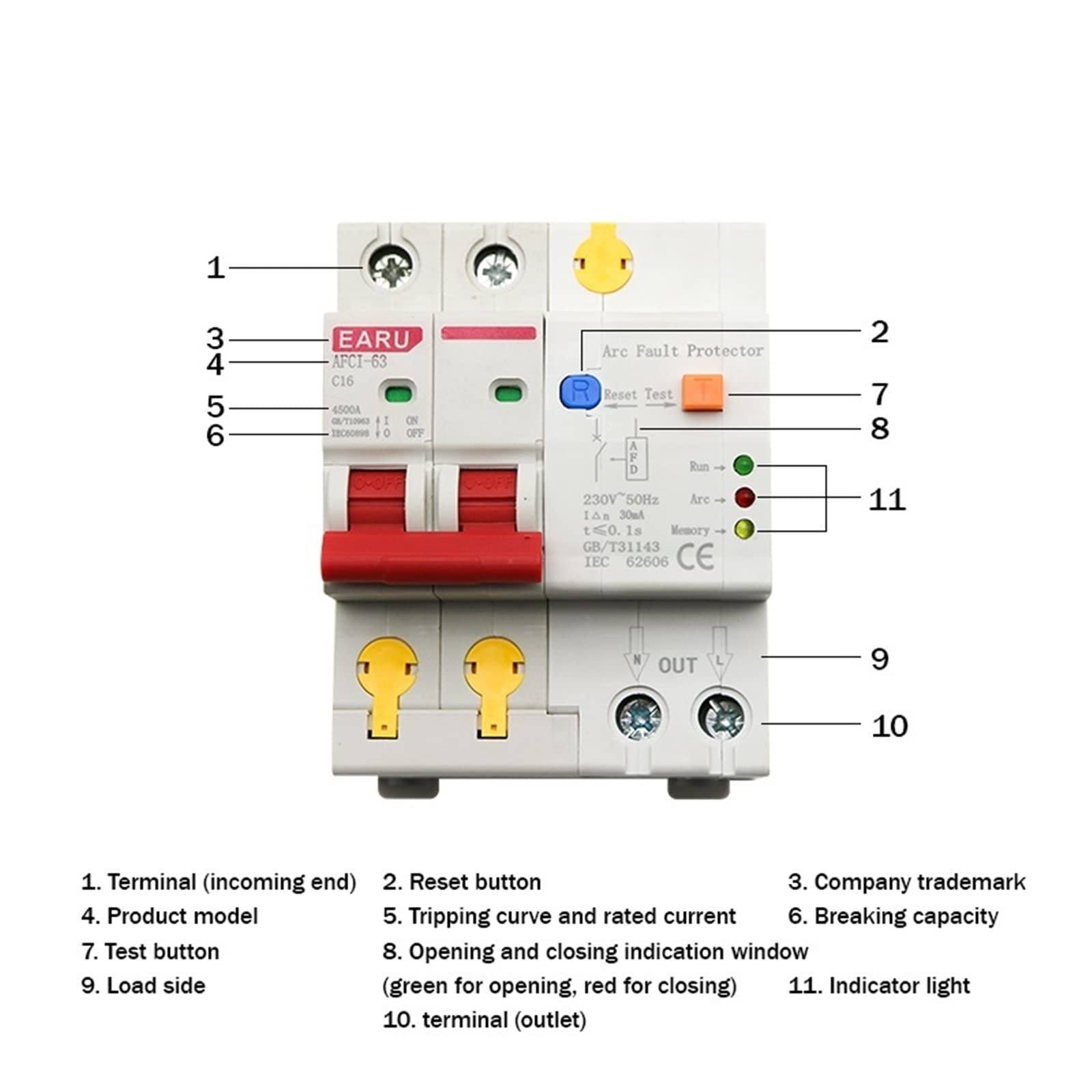 220V 2P AFDD AFCI Protector de fallas de Arco Dector disyuntor interrupción sobrecarga Fuga a Tierra protección de Voltaje de Cortocircuito(20A)