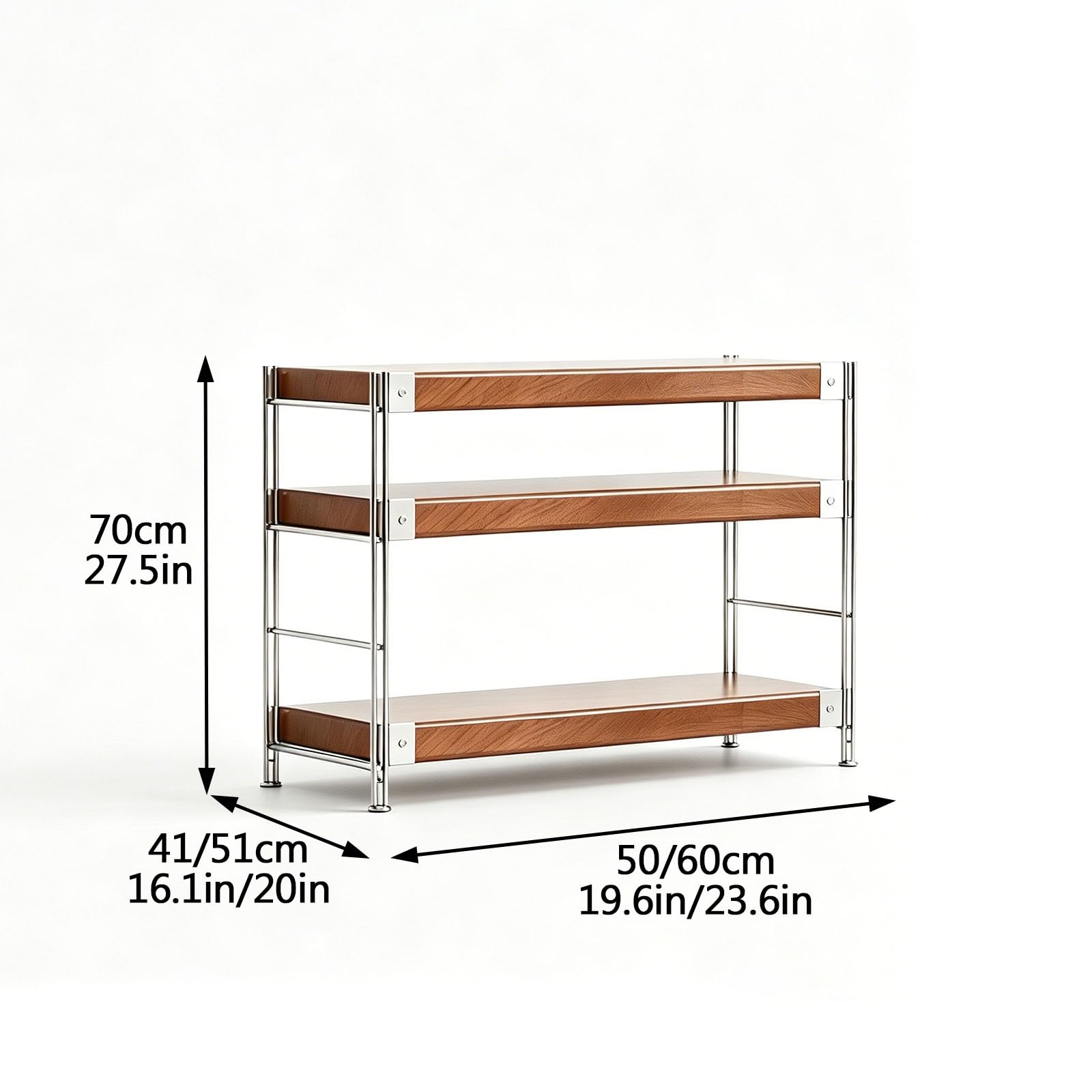 Stereo Cabinet, 2/3/4/5 Tier Open HiFi Media Storage with Shock-Absorbing Foot, Adjustable Shelves, Metal Frame & Thick Wood Shelves for Home Theater Gaming Room(23.6x20x27.5in)