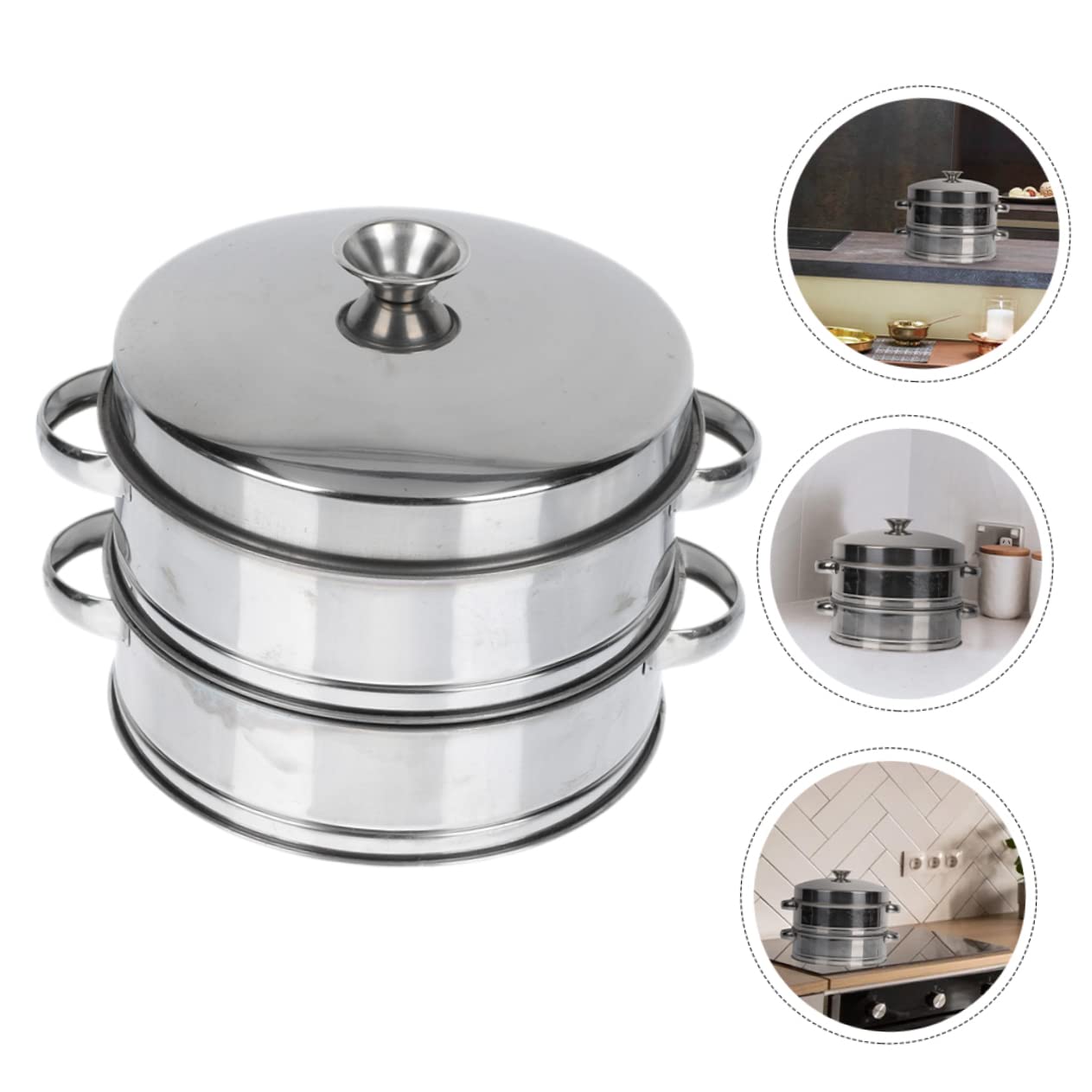 Vaporera de Acero Inoxidable con Tapa de 2 Niveles para Cocinar al Vapor Bollos y Verduras en Restaurantes y Hogares