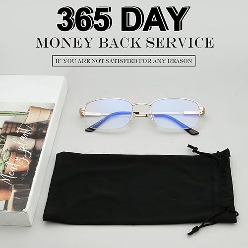 Miniatura 7 de BFOCO Gafas de lectura progresivas de media llanta para mujeres y hombres, lentes multienfoque con bloqueo de luz azul con lectores de bisagra de