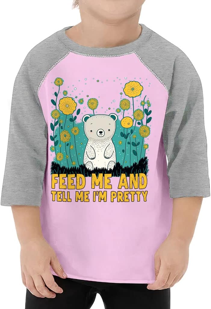 Feed Me Toddler Baseball T-Shirt - Cute 3/4 Sleeve T-Shirt - Graphic Kids' Baseball Tee